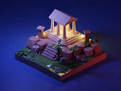 Low poly temple at night 3d blender greek temple illustration isometric low poly lowpoly lowpolyart night render temple
