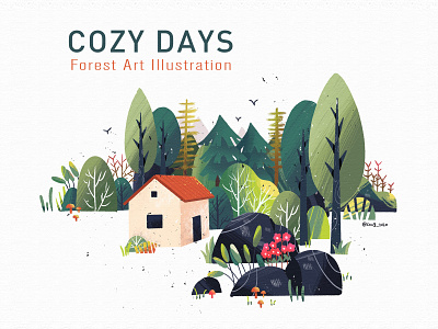 Forest Art Illustration house 房子 房屋 手绘 插图 插画 风景