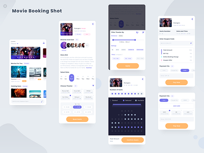 Movie Booking Shot app clean color concept design filter graphic design home page icon illustration interface invoice ios iphone minimal mobile movie typography ui vector