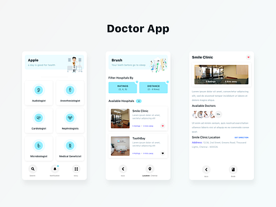 Doctor App app banner card view category clean color concept design doctor filter icon illustration interface ios iphone minimal mobile typography ui vector