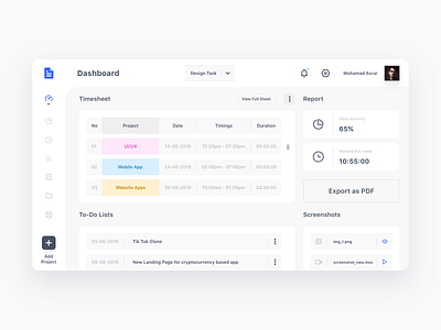 Design Report Dashboard UI app blue card view clean dashboad design icon logo minimal notification project settings simple support typography ui ux web webdesign website