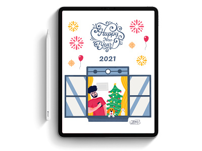 Happy new year 2021 2021 branding design dribbble flat character illustration illustrator ipad mockup new year 2021 new year party procreate