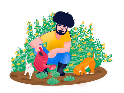 Gardening Time agriculture cat catillustration characterdesign crop flat character flowers garden gardener gardening illustration plant illustration planting plants procreate vegetable