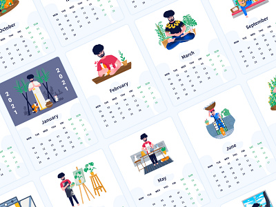 Calendar Design 01 branding calendar app calendar design calendar ui calendar2021 characterdesign flat character illustration