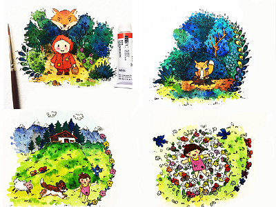 Mini Illustrations character design fairytales illustration short stories watercolour