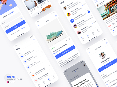 UNIKIT - Mobile UI KIT (Figma freebies) activities app cards cards ui chat feed file manager free freebie freebies list login mobile mobile app modal navigation bar profile shop shot ui kit