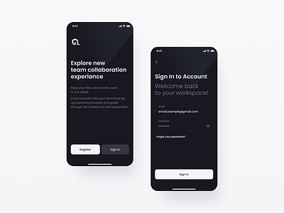 Dark Theme Sign In / Register for Unikit free freebie freebies login mobile mobile app register registration sign in signup ui kit