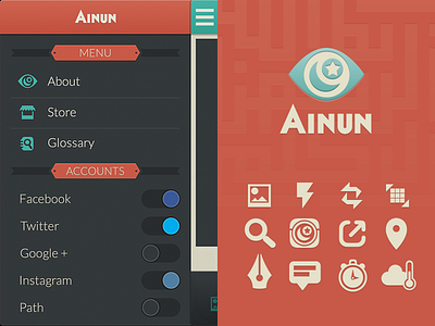 Ainun App 01 ainun eye flat islam menu muslim ramadhan side menu store ui weather