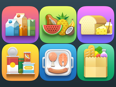 Free Grocery Icons Set bread flat fruit grocery icon icon set meat milk paperbag soup store weird