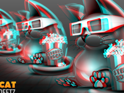 3D Cat Anaglyph B/W