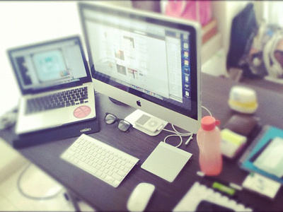 ...my desk apple designer desk freelance imac macbook office weird