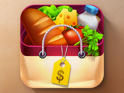 iOS Shopping List App Icon app bag bread cheese dairy gamedsgn grocery icon ios milk paperbag price tag shop shopping vegetable weirdsgn