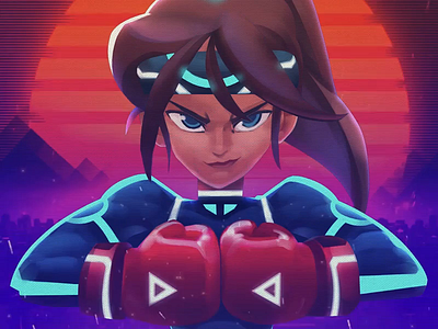 Liteboxer Character: Sabine Sabine avatar boxer character cyberpunk game gamedsgn girl hero legacy liteboxer mascot synthwave tron weirdsgn