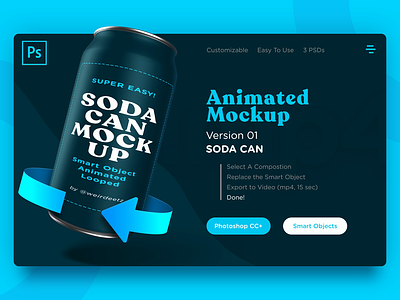 Animated Soda Can Mockup animated beer download element mockup photoshop psd scene smart object soda video