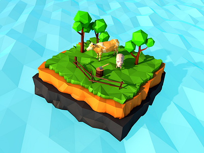 Happy marine farm cow farm lowpoly marine pig