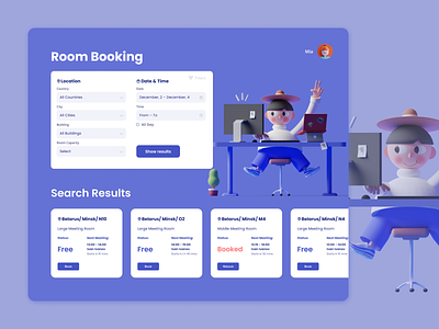 Meeting Room Booking Service 3d art 3d illustration app app design booking design dribbble figma illustration room booking ui ux web