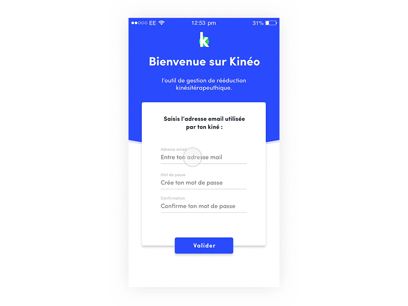 Kinéo - Onboarding animation app application form health interface onboarding sign up ui ux