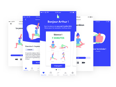 Kinéo - Exercise part UX UI animation app application blue exercise health illustration interface ui ux