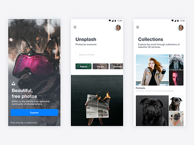 Unsplash APP app card design home interface layout mobile photos ui ui design unsplash ux visual