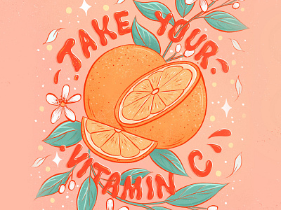 Vitamin C Lettering adobe adobe fresco food illustration food lettering food type hand lettering illustration lettering letters orange oranges typography vitamin c