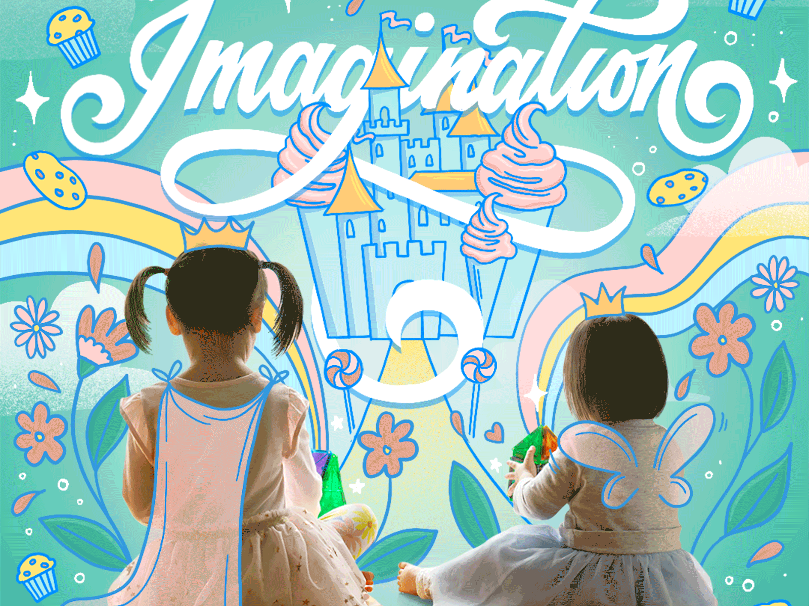 Imagination Has No Limit animated gif castle dessert food food illustration hand lettering ice cream illustration imagination lettering procreate typography