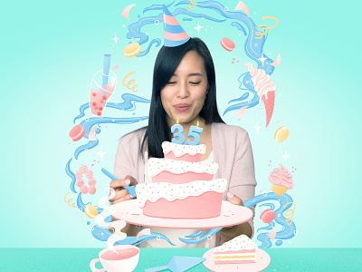 Birthday doodle birthday cake dessert drawing on photo editorial food illustration illustration on photo procreate