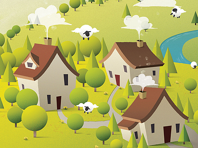 Flying Sheep house illustration illustrator sheep trees