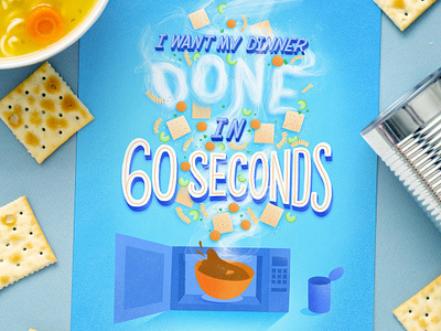 Done in 60 Seconds 3d type 3d typography dimensional letters food food lettering food type hand lettering illustration lettering letters microwave procreate soup typography