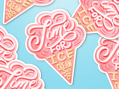 Time for Ice Cream food lettering food type food typography ice cream ice cream lettering ice cream sticker illustration lettering pink script scripts sticker stickers