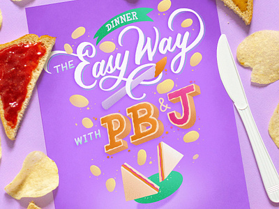 PB&J Dinner food food and beverage food and drink food illustration food lettering food type foodie hand lettering illustration lettering letters peanut butter peanut butter and jelly procreate purple typography