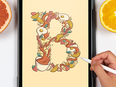 B for Brunch breakfast brunch coffee eggs food illustration food letter food lettering food type illustration