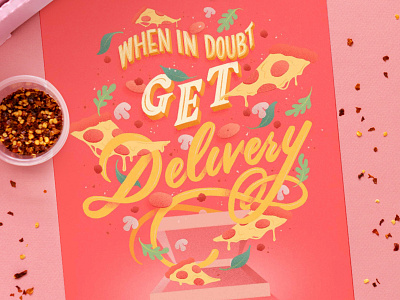 Pizza Delivery for Dinner cheese coral food food illustration food lettering food type hand lettering illustration lettering letters pizza pizza illustration procreate red script typography