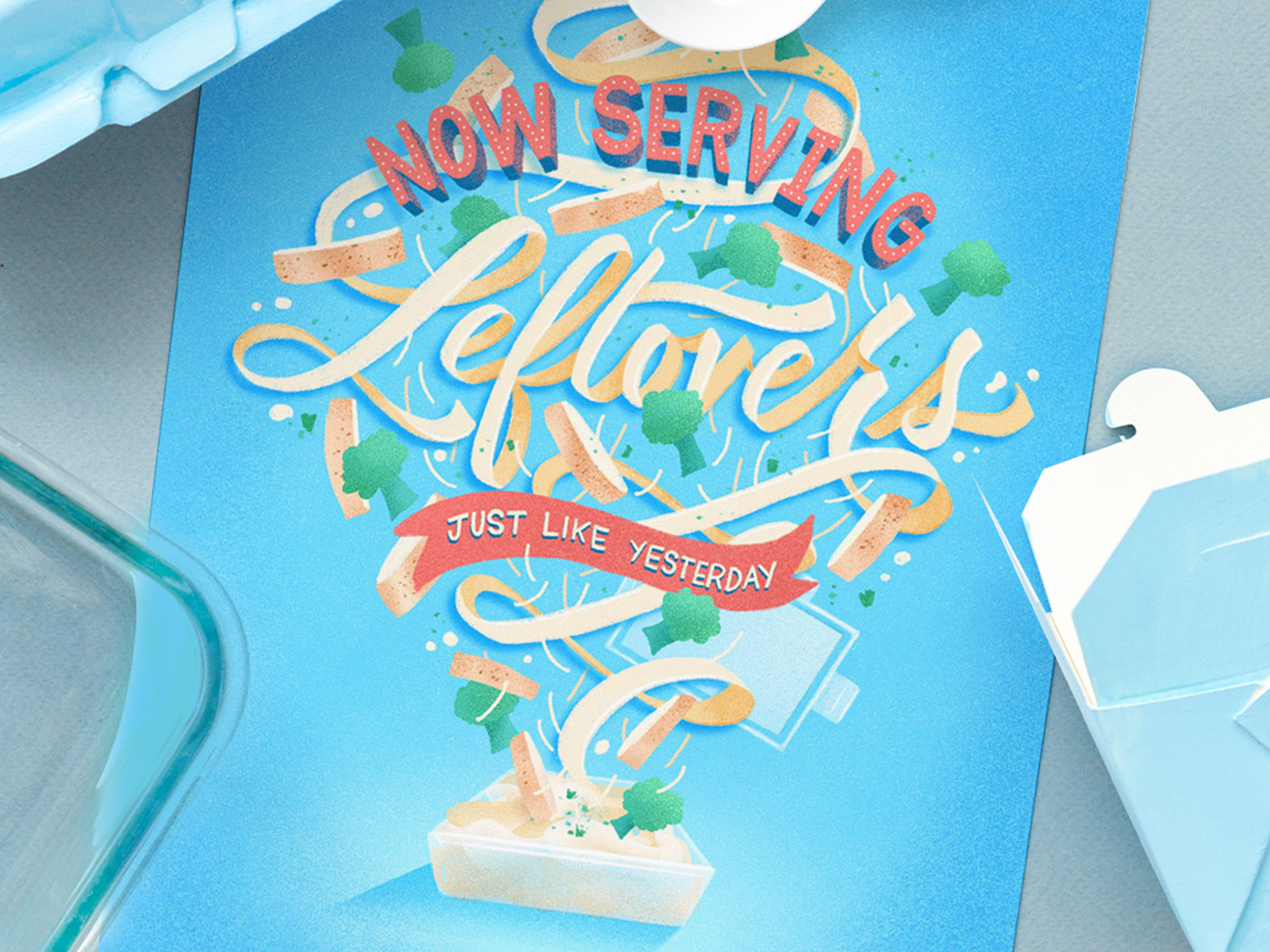 Now Serving Leftovers (Just Like Yesterday) dimensional type alfredo noodles food illustration illustration procreate letters food type food lettering food typography hand lettering lettering