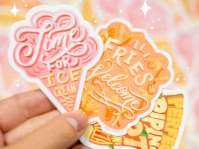 Sticker snack pack dimensional lettering fries hand lettering ice cream lettering pizza script sticker sticker art typography