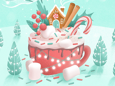 Magical hot chocolate christmas christmas art christmas mug food art food illustration holiday holiday art holiday cheer holidays hot chocolate illustration mug