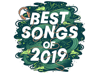 Best Songs of 2019 for NPR clouds editorial editorial illustration green hand lettering headphones illustration lettering letters music music scale procreate sound soundwave typography