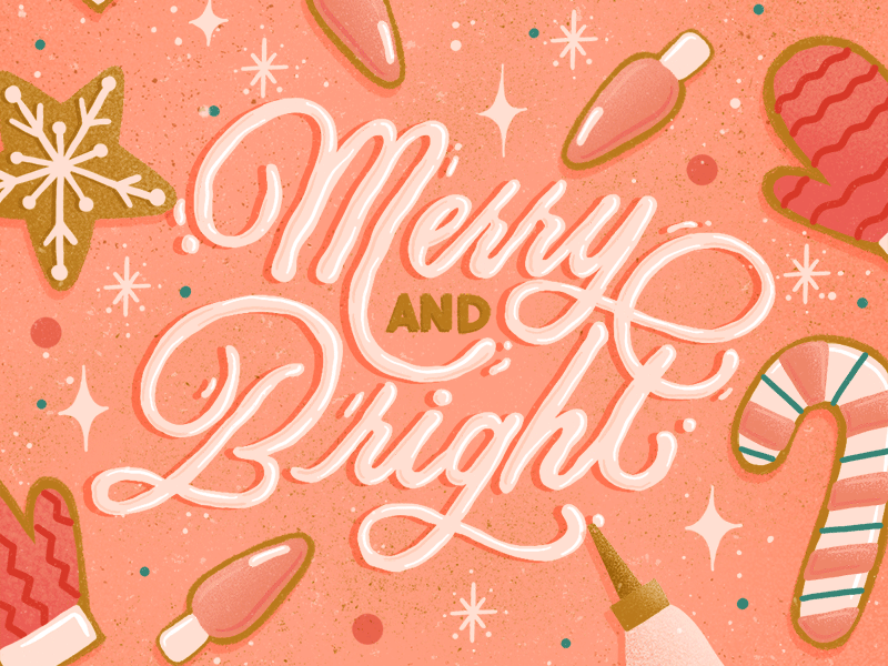 Merry and Bright animated animated gif christmas cookies coral food food lettering food type frosting gif hand lettering holiday holidays lettering letters merry pink procreate red typography