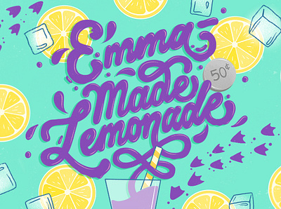 Emma-Made Lemonade Podcast Artwork food illustration food lettering hand lettering illustration lemonade lemons lettering liquidlettering podcast podcast cover procreate purple script teal