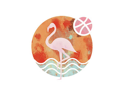 Hello Dribbble! beach flamingo ocean