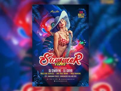 Summer Vibe Flyer abstract alternative beach beach flyer colorful colors concert design event exotic exotically flyer hawaii layout light lounge modern palm palms party