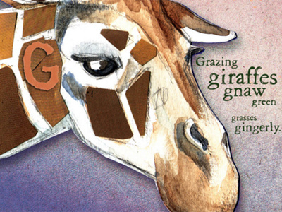 G is for giraffe abc alliteration collage giraffe illustration kids mixed media