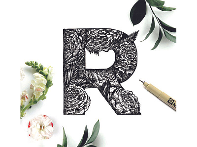 36 Days of Type _ Letter R 36 days of type hand lettering illustration lettering micron r rose roses