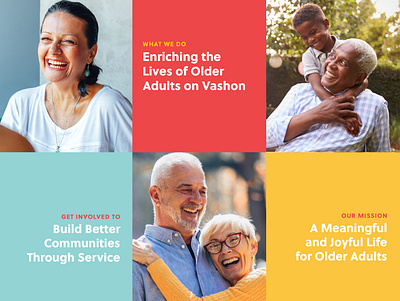 Vashon Senior Center Brand Identity blue bold brand identity branding color design elderly logo modern non profit nonprofit red senior senior living yellow