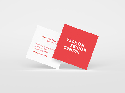 Vashon Senior Center Square Business Card Design bold brand identity business card community fun happy logo red senior senior living stationery