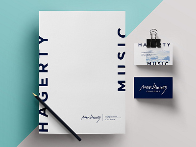 Stationery for Composer Mark Hagerty blue brand design brand identity branding business card illustration logo modern stationery