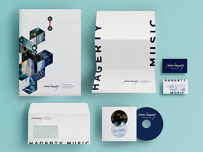 Complete Stationery Suite for Mark Hagerty blue composer letterhead logo music musician stationery