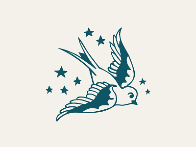 Swallow Cafe Logo bird brand assets brand identity illustration logo stars tattoo tattoo art