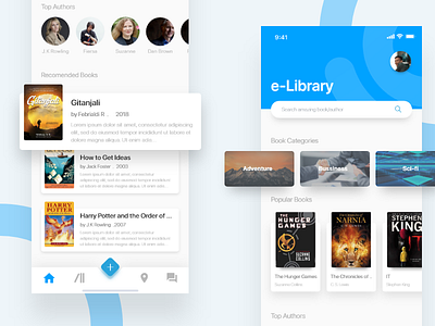 e-Library Mobile App | #exploration android book details explorations gradient homepage icons illustrations library listing material