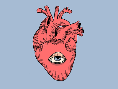 The Heart Sees Everything drawing etching eyes heart illustration ipad pro procreate procreate app weird womenofillustration womenwhodraw