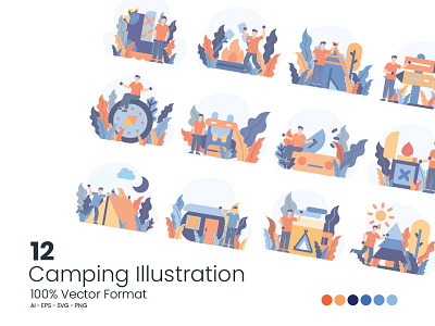 12 Camping Illustration for Landing page